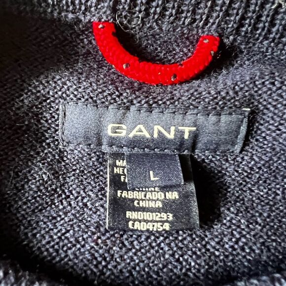 GANT Mens Wool Navy Blue Sweater Crewneck Long Sleeve Pullover Stripe Size L - Picture 6 of 10